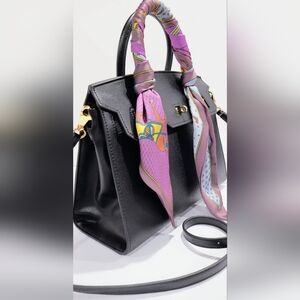 Elegant Black Satchel with Scarf Accent